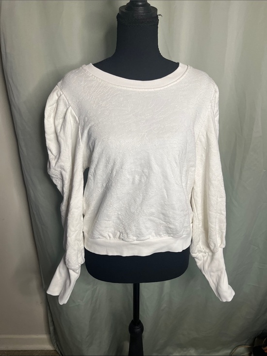 Cleobella Tops - Cleobella White Textured Puff-Sleeve Pullover